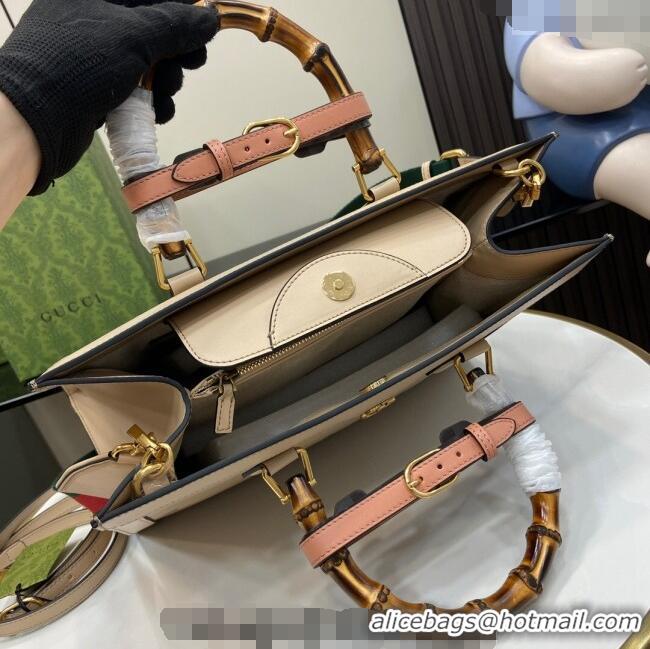 Best Quality Gucci Diana Leather Medium Tote Bag with Embossed GUCCI Logo 678842 Beige 2024