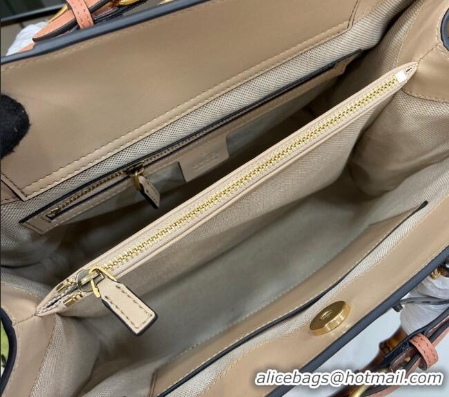 Best Quality Gucci Diana Leather Medium Tote Bag with Embossed GUCCI Logo 678842 Beige 2024