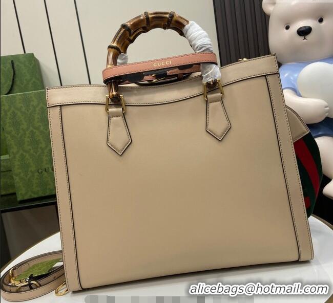 Best Quality Gucci Diana Leather Medium Tote Bag with Embossed GUCCI Logo 678842 Beige 2024
