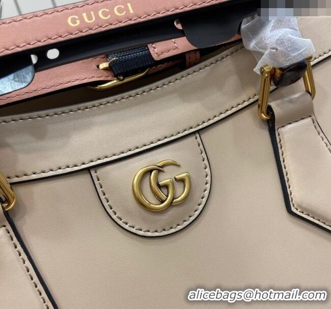 Best Quality Gucci Diana Leather Medium Tote Bag with Embossed GUCCI Logo 678842 Beige 2024