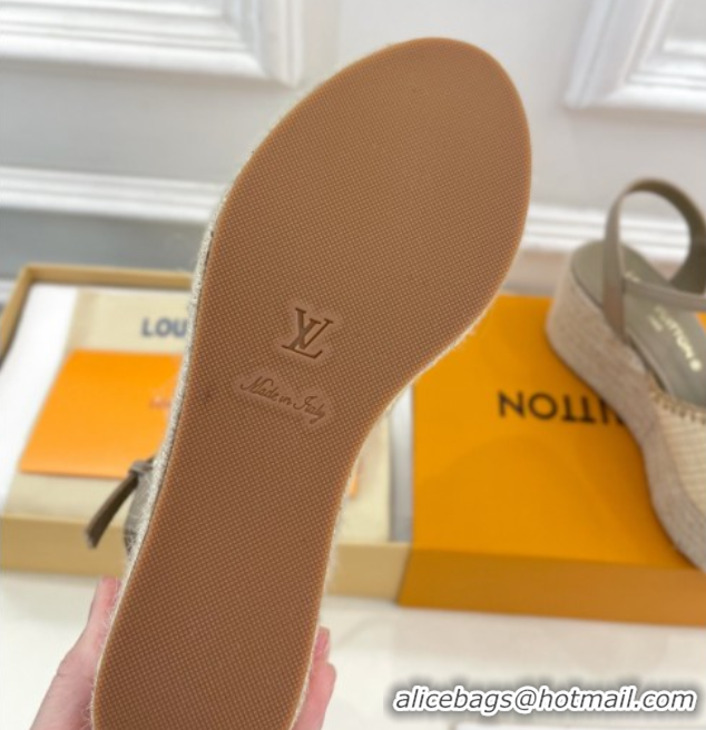 Good Product Louis Vuitton Starboard Wedge Platform Sandals 8cm in LV Raffia and Leather Grey 0609019