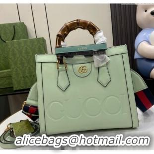 Buy Classic Gucci Diana Leather Small Tote Bag with Embossed GUCCI Logo 702721 Pale Green 2024