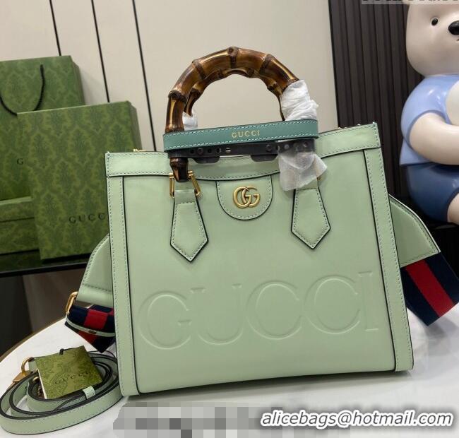 Buy Classic Gucci Diana Leather Small Tote Bag with Embossed GUCCI Logo 702721 Pale Green 2024