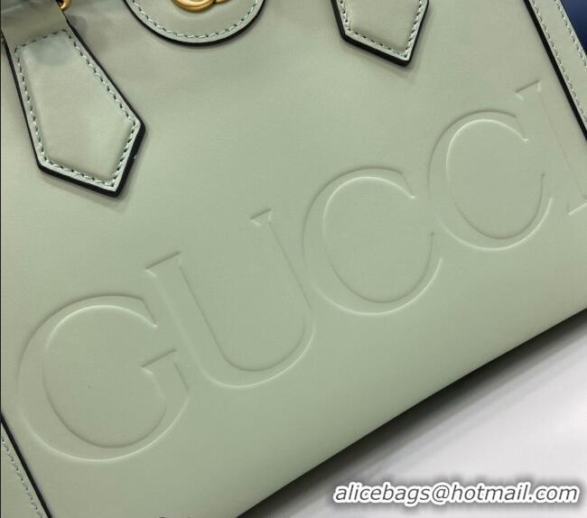 Buy Classic Gucci Diana Leather Small Tote Bag with Embossed GUCCI Logo 702721 Pale Green 2024
