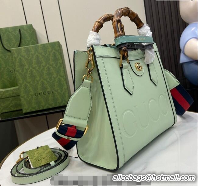 Buy Classic Gucci Diana Leather Small Tote Bag with Embossed GUCCI Logo 702721 Pale Green 2024