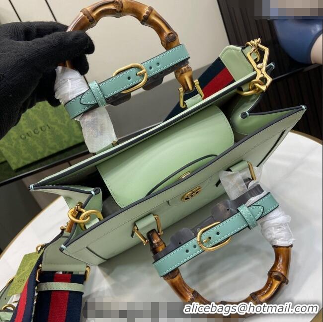 Buy Classic Gucci Diana Leather Small Tote Bag with Embossed GUCCI Logo 702721 Pale Green 2024