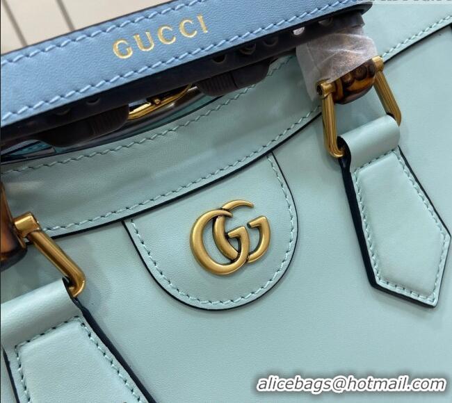 Market Sells Gucci Diana Leather Small Tote Bag with Embossed GUCCI Logo 702721 Pale Blue 2024