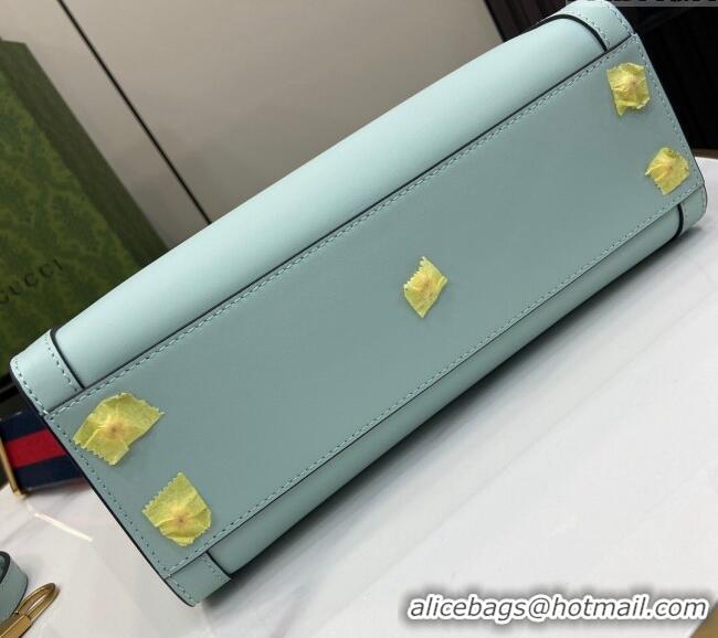 Market Sells Gucci Diana Leather Small Tote Bag with Embossed GUCCI Logo 702721 Pale Blue 2024