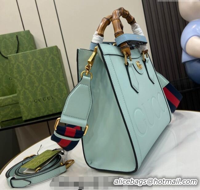 Market Sells Gucci Diana Leather Small Tote Bag with Embossed GUCCI Logo 702721 Pale Blue 2024