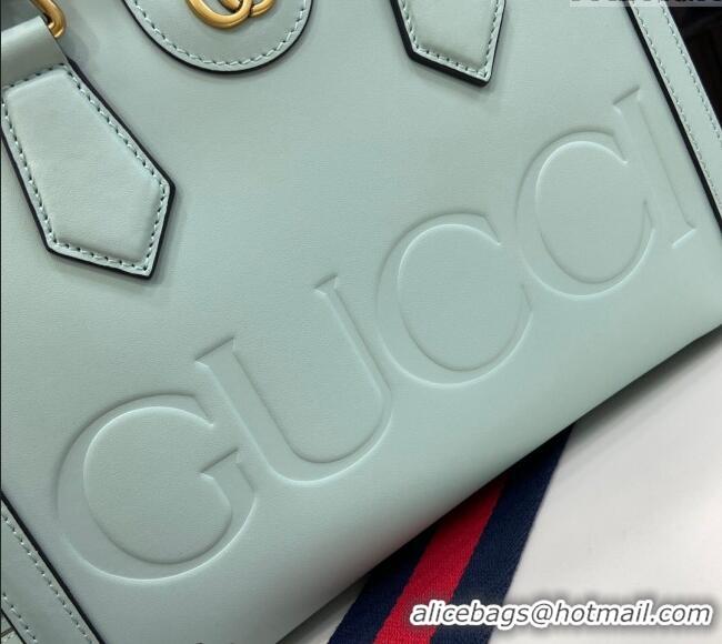Market Sells Gucci Diana Leather Small Tote Bag with Embossed GUCCI Logo 702721 Pale Blue 2024