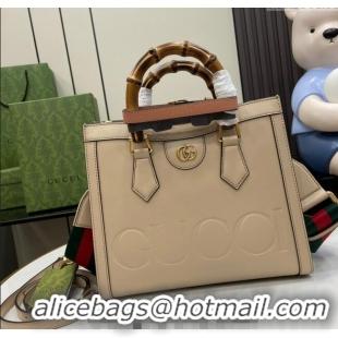 Top Quality Gucci Diana Leather Small Tote Bag with Embossed GUCCI Logo 702721 Beige 2024