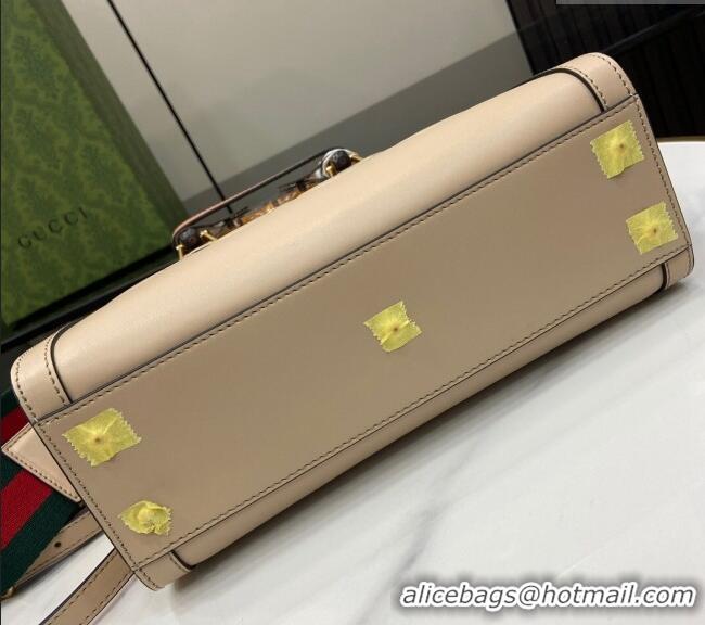 Top Quality Gucci Diana Leather Small Tote Bag with Embossed GUCCI Logo 702721 Beige 2024