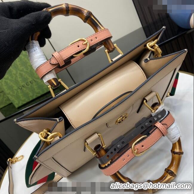 Top Quality Gucci Diana Leather Small Tote Bag with Embossed GUCCI Logo 702721 Beige 2024