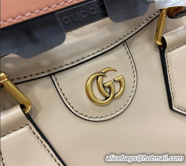 Top Quality Gucci Diana Leather Small Tote Bag with Embossed GUCCI Logo 702721 Beige 2024