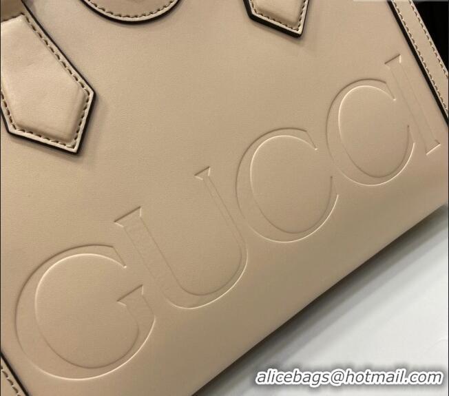 Top Quality Gucci Diana Leather Small Tote Bag with Embossed GUCCI Logo 702721 Beige 2024