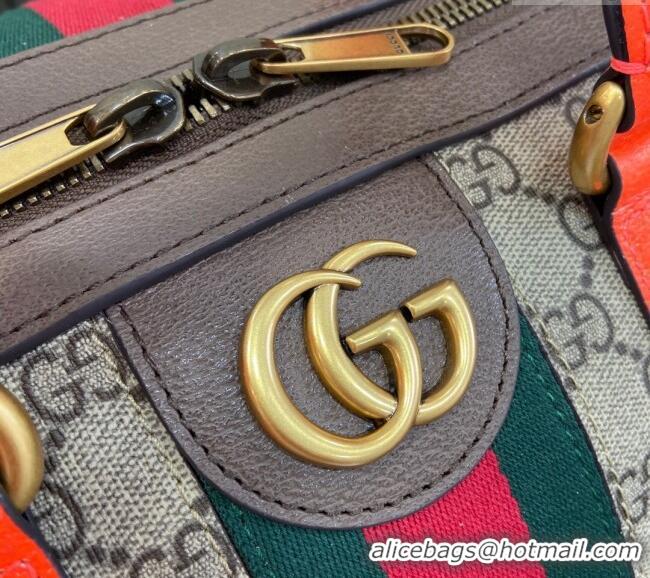 New Design Gucci Savoy GG Canvas Large Duffle Travel Bag with Fluorescent 724612 Orange Trim 2024