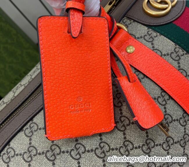 New Design Gucci Savoy GG Canvas Large Duffle Travel Bag with Fluorescent 724612 Orange Trim 2024
