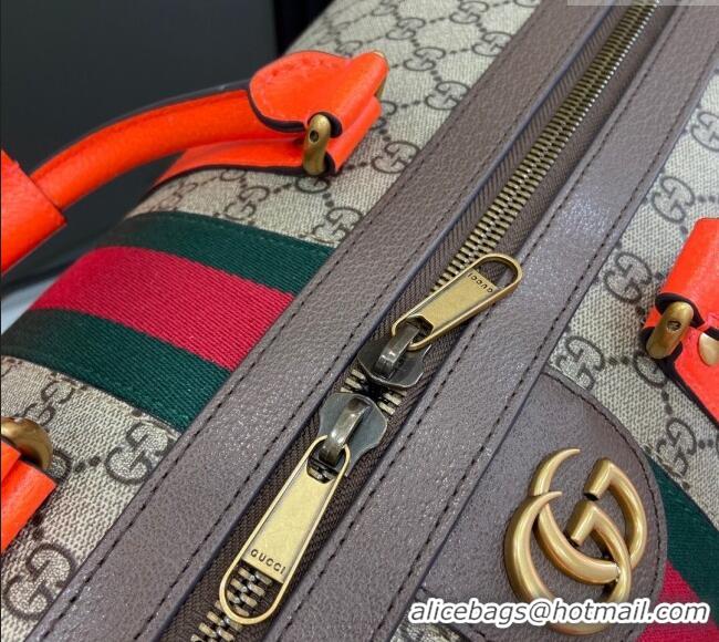 New Design Gucci Savoy GG Canvas Large Duffle Travel Bag with Fluorescent 724612 Orange Trim 2024