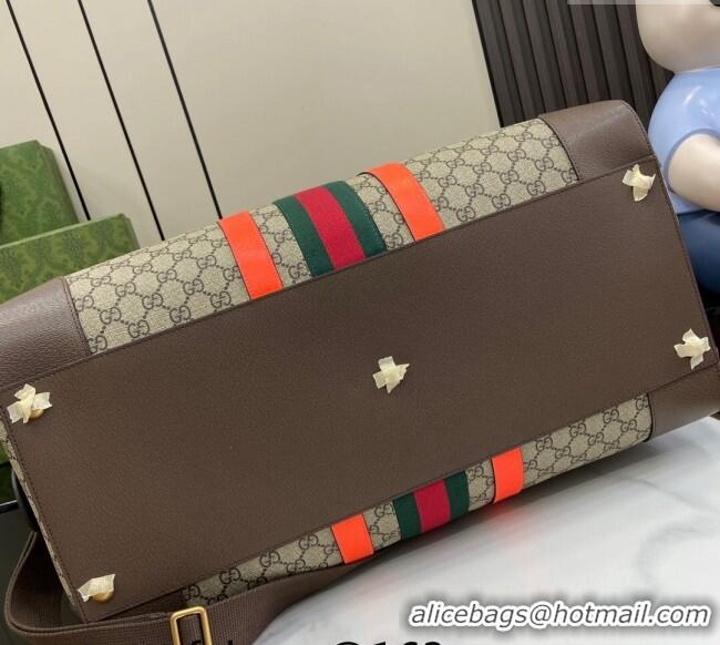 New Design Gucci Savoy GG Canvas Large Duffle Travel Bag with Fluorescent 724612 Orange Trim 2024