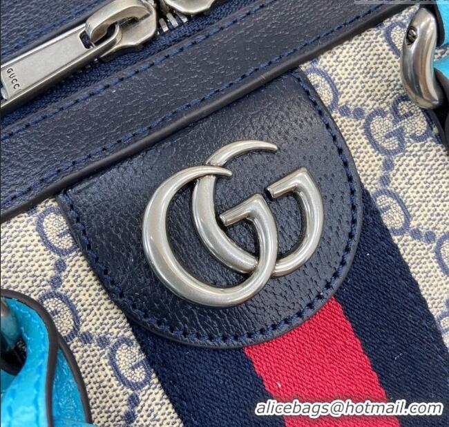 Spot Cheap Gucci Savoy GG Canvas Large Duffle Travel Bag with Fluorescent 724612 Blue Trim 2024