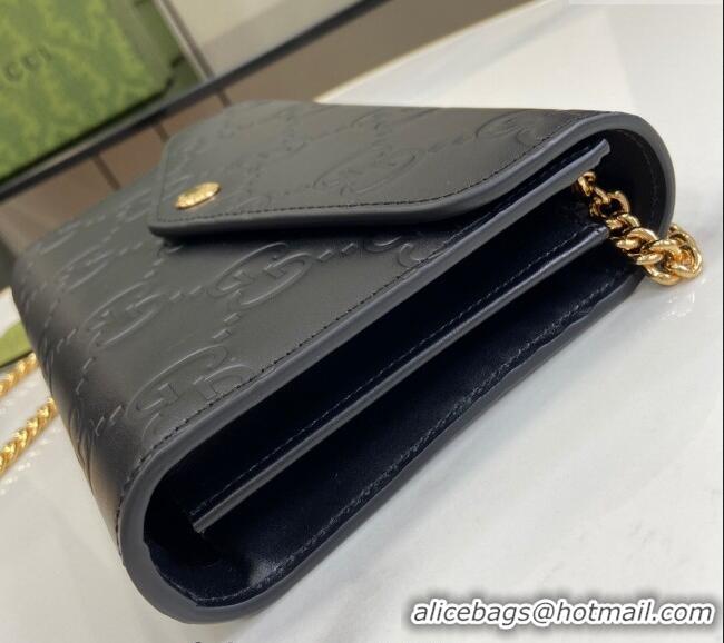 Best Price Gucci GG Leather Chain Wallet Mini Bag 781555 Black 2024