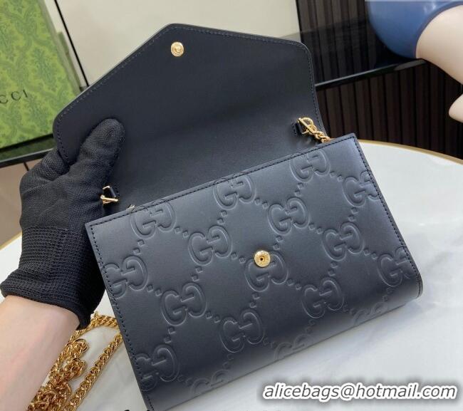 Best Price Gucci GG Leather Chain Wallet Mini Bag 781555 Black 2024