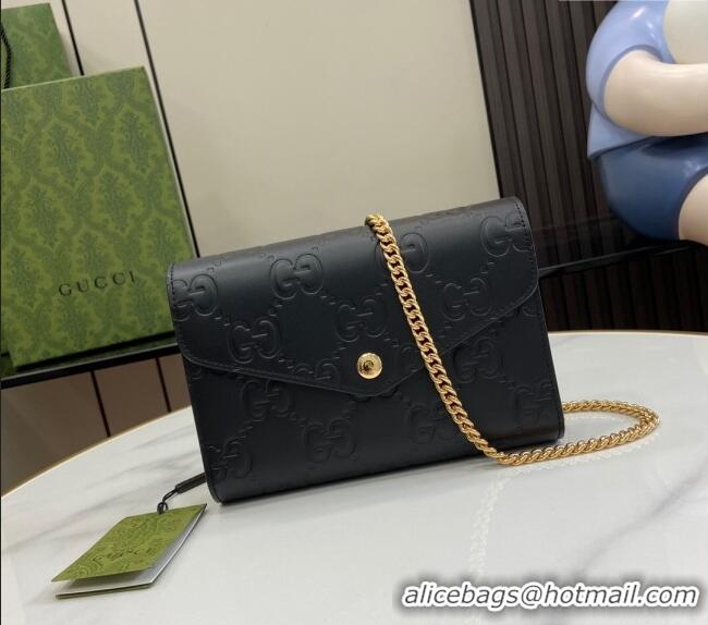 Best Price Gucci GG Leather Chain Wallet Mini Bag 781555 Black 2024