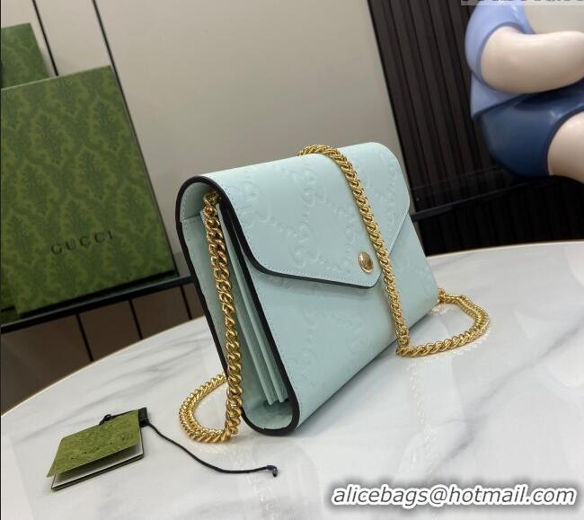 New Design Gucci GG Leather Chain Wallet Mini Bag 781555 Light Green 2024
