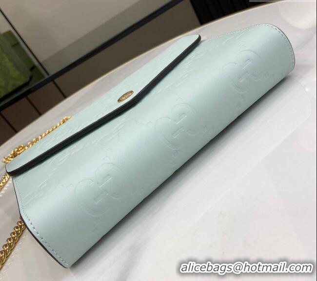 New Design Gucci GG Leather Chain Wallet Mini Bag 781555 Light Green 2024