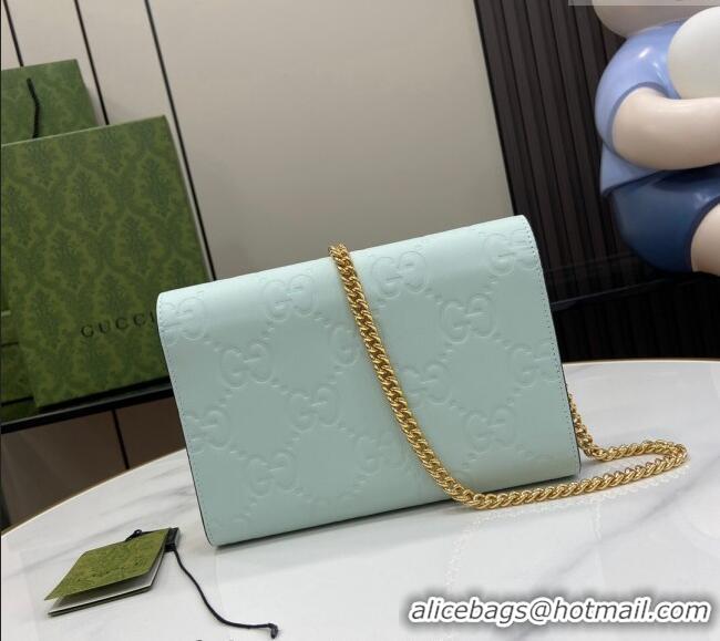 New Design Gucci GG Leather Chain Wallet Mini Bag 781555 Light Green 2024