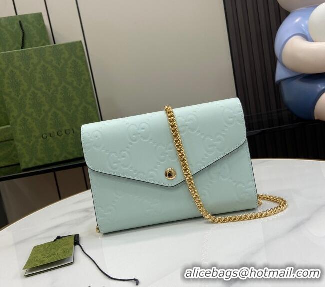 New Design Gucci GG Leather Chain Wallet Mini Bag 781555 Light Green 2024