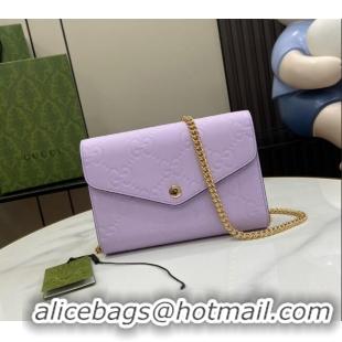 New Stylish Gucci GG Leather Chain Wallet Mini bag 781555 Light Purple 2024