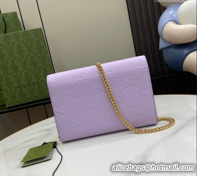 New Stylish Gucci GG Leather Chain Wallet Mini bag 781555 Light Purple 2024