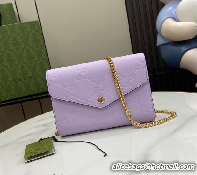 New Stylish Gucci GG Leather Chain Wallet Mini bag 781555 Light Purple 2024