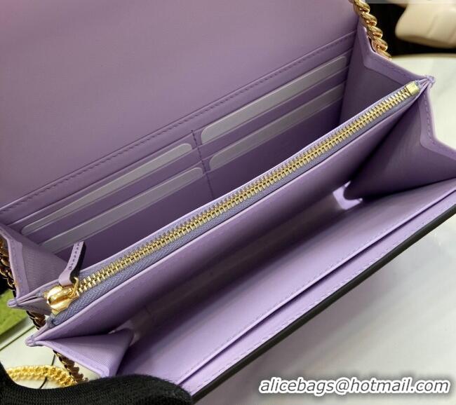 New Stylish Gucci GG Leather Chain Wallet Mini bag 781555 Light Purple 2024