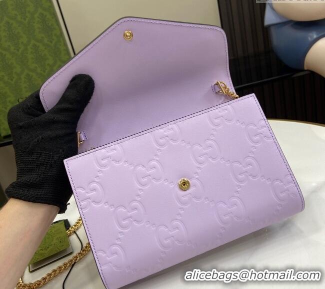 New Stylish Gucci GG Leather Chain Wallet Mini bag 781555 Light Purple 2024