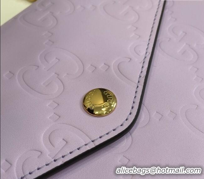 New Stylish Gucci GG Leather Chain Wallet Mini bag 781555 Light Purple 2024
