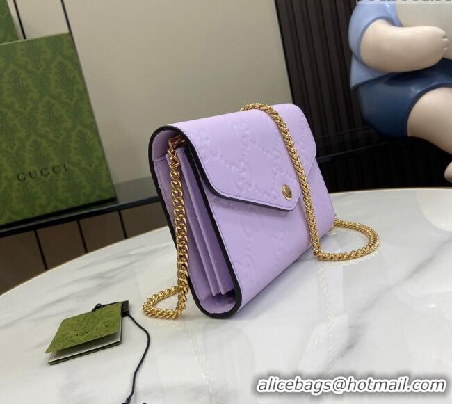 New Stylish Gucci GG Leather Chain Wallet Mini bag 781555 Light Purple 2024