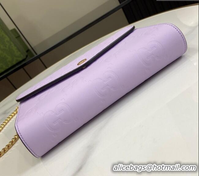 New Stylish Gucci GG Leather Chain Wallet Mini bag 781555 Light Purple 2024