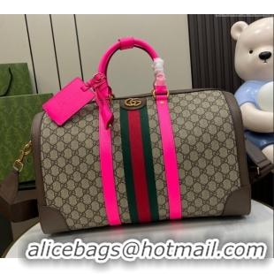 Top Quality Gucci Savoy GG Canvas Small Duffle Travel Bag with Fluorescent Pink Trim 724642 2024