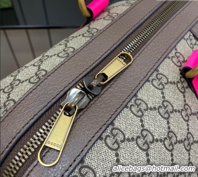 Top Quality Gucci Savoy GG Canvas Small Duffle Travel Bag with Fluorescent Pink Trim 724642 2024