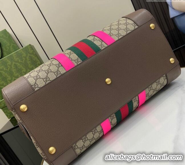 Top Quality Gucci Savoy GG Canvas Small Duffle Travel Bag with Fluorescent Pink Trim 724642 2024