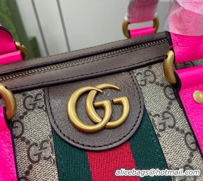 Top Quality Gucci Savoy GG Canvas Small Duffle Travel Bag with Fluorescent Pink Trim 724642 2024