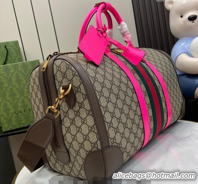 Top Quality Gucci Savoy GG Canvas Small Duffle Travel Bag with Fluorescent Pink Trim 724642 2024
