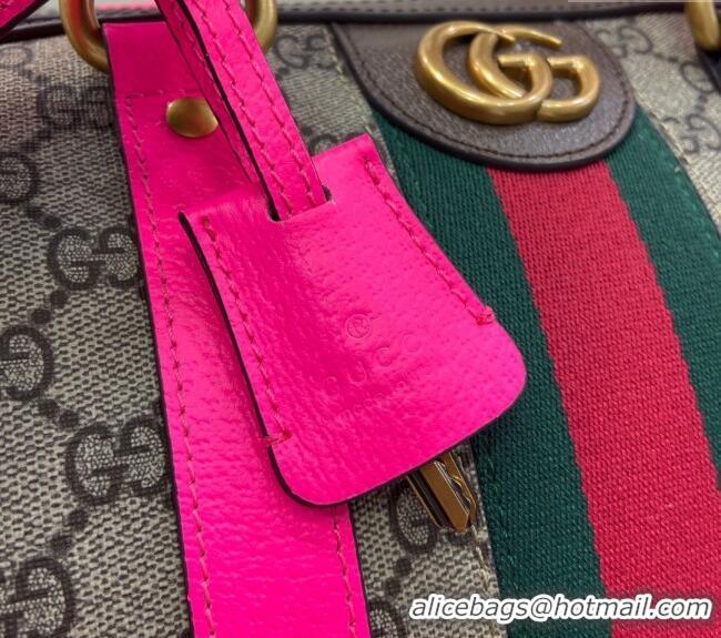 Top Quality Gucci Savoy GG Canvas Small Duffle Travel Bag with Fluorescent Pink Trim 724642 2024