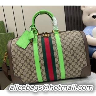 Top Quality Gucci Savoy GG Canvas Small Duffle Travel Bag with Fluorescent Green Trim 724642 2024
