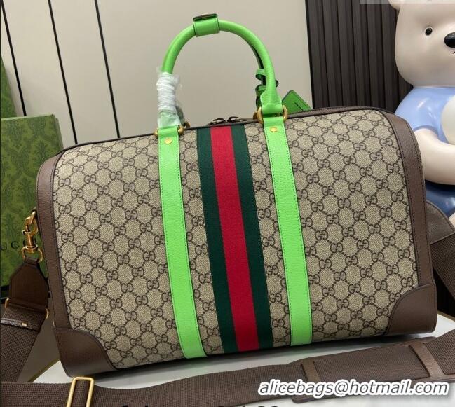 Top Quality Gucci Savoy GG Canvas Small Duffle Travel Bag with Fluorescent Green Trim 724642 2024