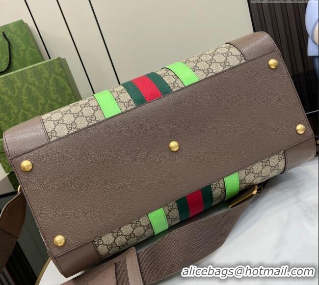 Top Quality Gucci Savoy GG Canvas Small Duffle Travel Bag with Fluorescent Green Trim 724642 2024