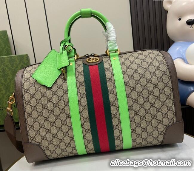 Top Quality Gucci Savoy GG Canvas Small Duffle Travel Bag with Fluorescent Green Trim 724642 2024