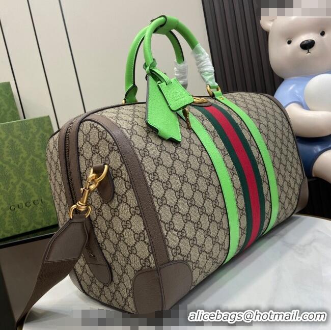 Top Quality Gucci Savoy GG Canvas Small Duffle Travel Bag with Fluorescent Green Trim 724642 2024